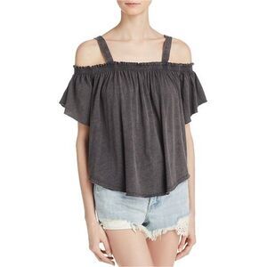 We The Free Womens Ruffled Off-The-Shoulder Casual Top Blue L